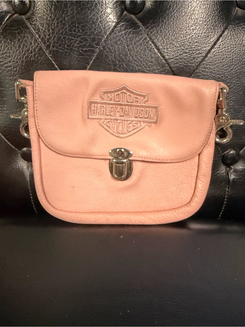 Harley-Davidson Pink Leather Crossbody Pouch with Embossed Logo